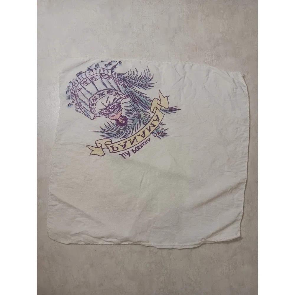 Vtg 1940s Souvenir Hanky Handkerchief Traditional Dress of Panama Purple & Blue - Picture 5 of 5